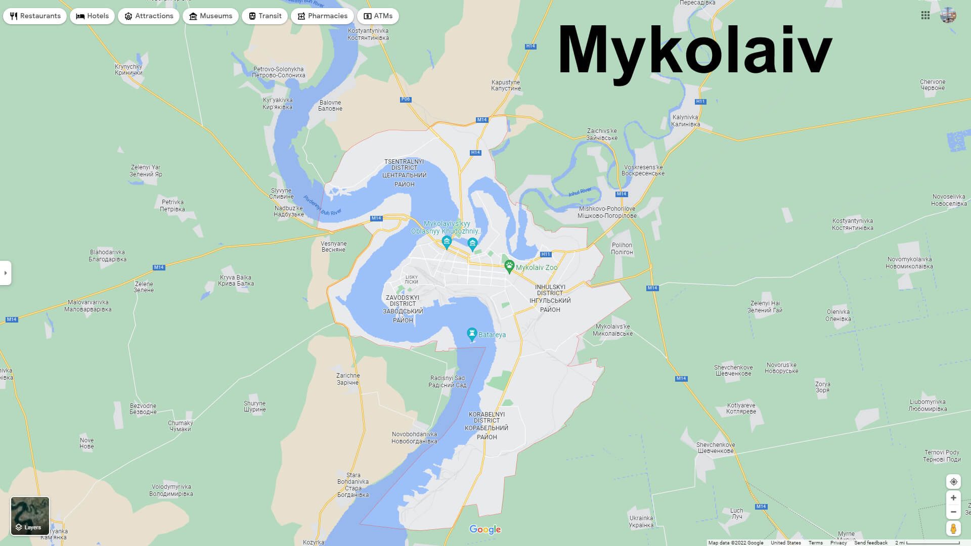 Carte du centre ville de Mykolaiv